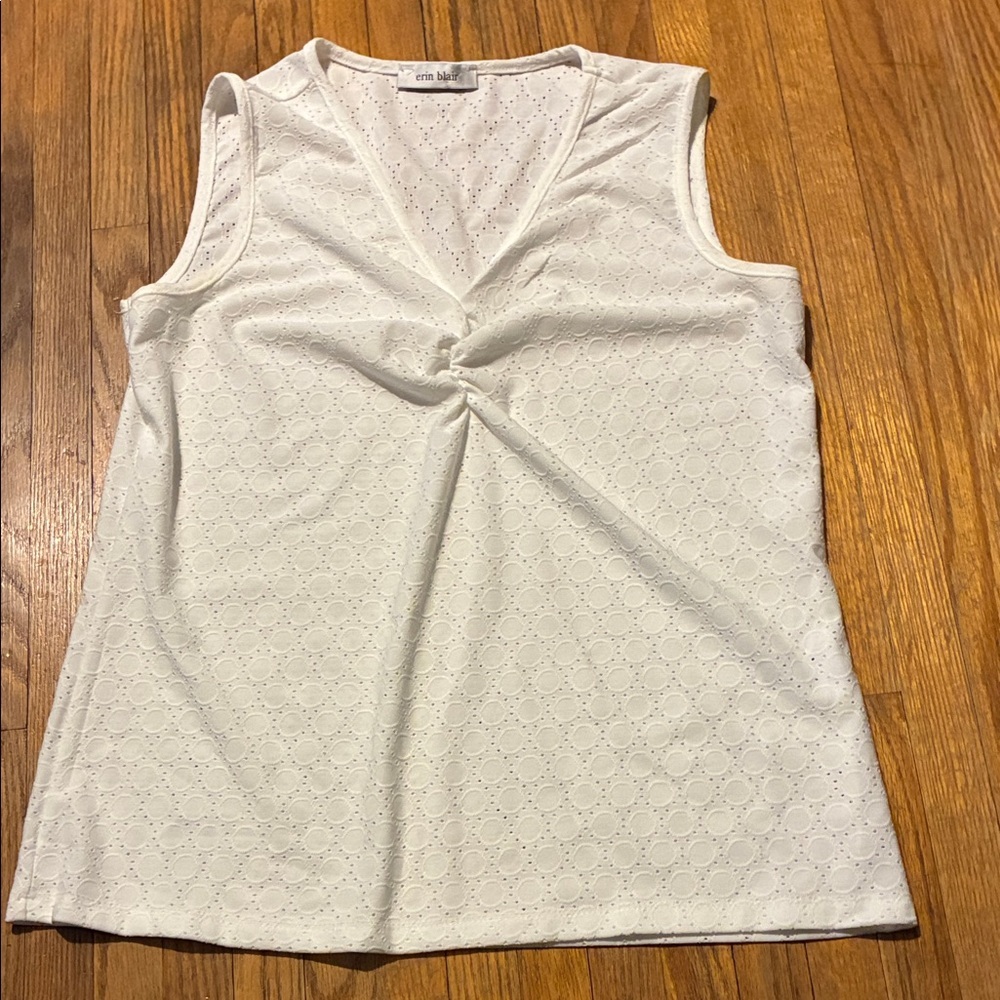 Erin Blair Elegant White Eyelet V-Neck Tank Top